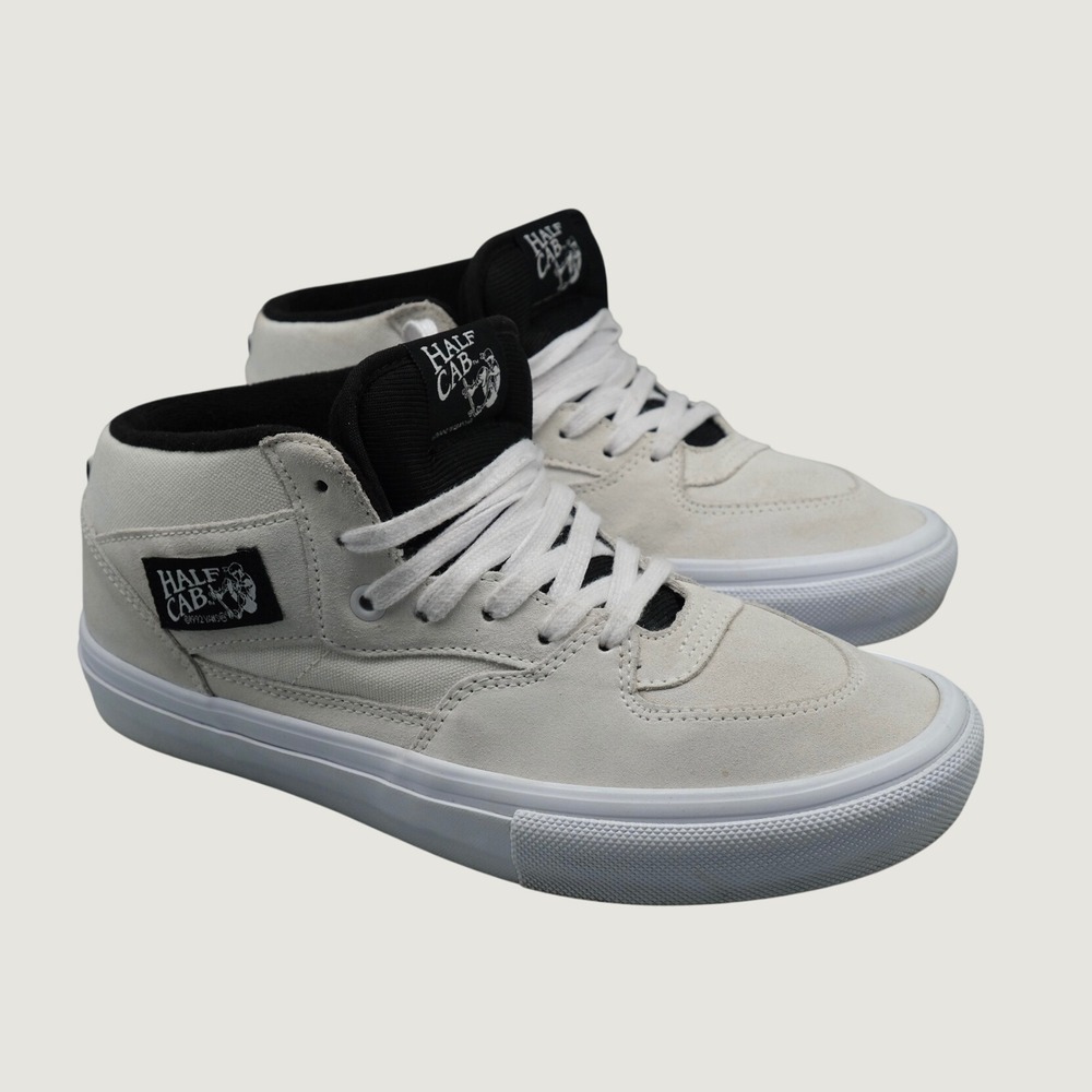 Vans Half Cab Skate Shoes Size 8 White Suede Canvas Mid Top Sneaker